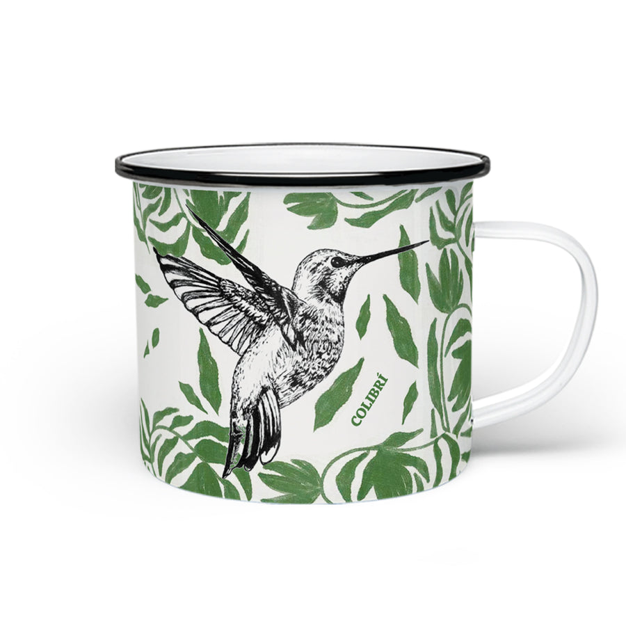 Taza de peltre Colibrí de MOONGS, con ilustración de colibrí de la fauna colombiana