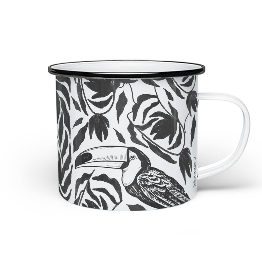 Taza de peltre Tucán de MOONGS, con ilustración de tucán de la fauna colombiana
