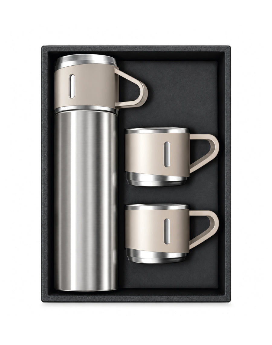 Set Termo 3 tazas - Beige y plata