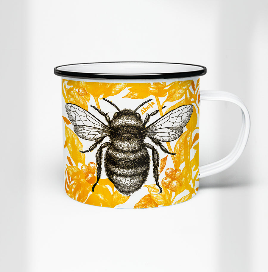 Taza de peltre Abeja de MOONGS, con ilustración de abeja de la fauna colombiana