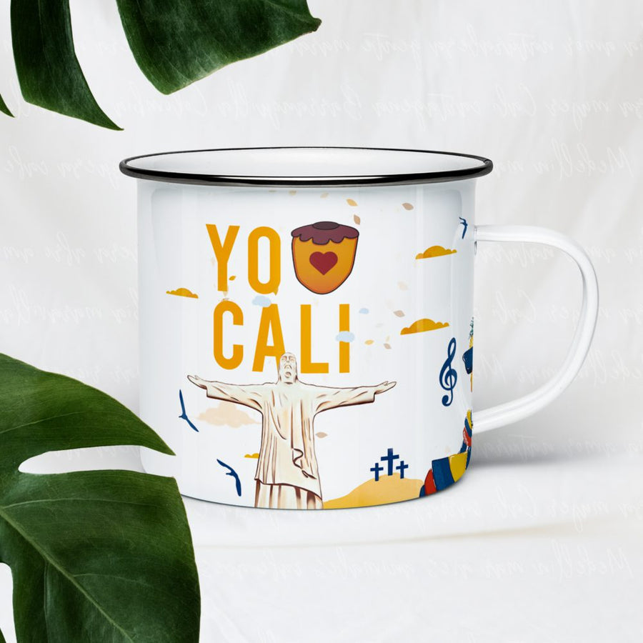 Taza de peltre Yo amo Cali de MOONGS, con ilustración de Cali