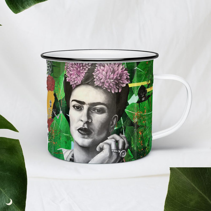 Taza de peltre Frida Kahlo de MOONGS, inspirada en Frida Kahlo