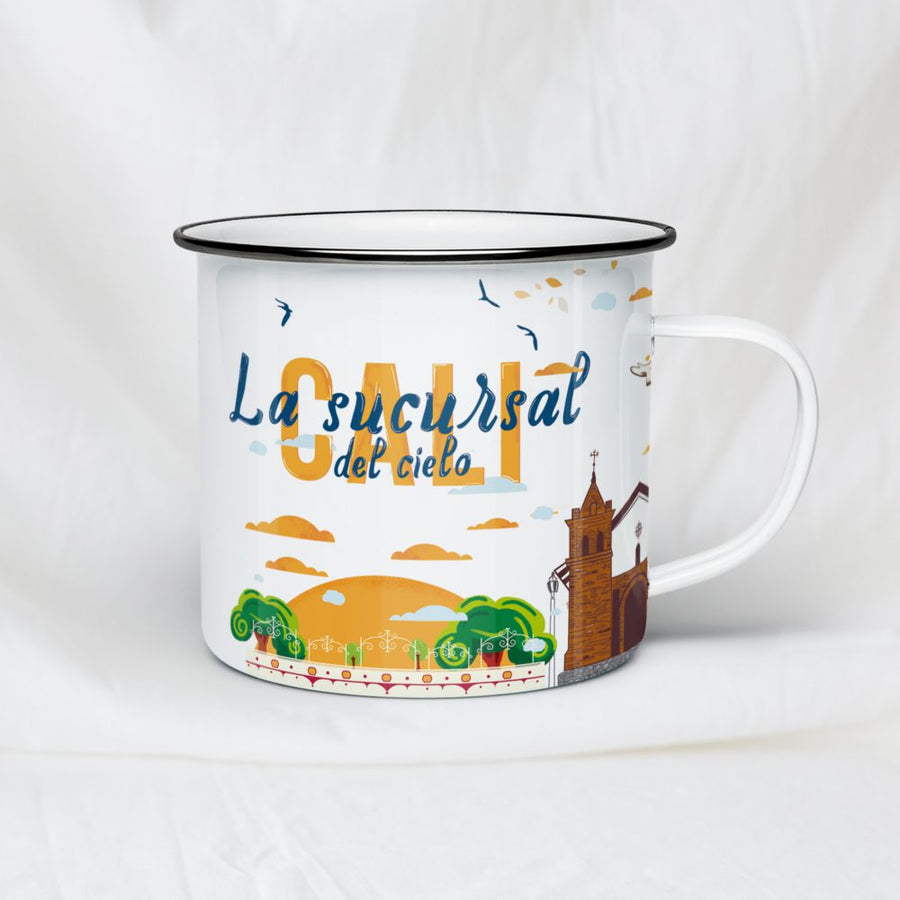 Taza de peltre Sucursal del cielo de MOONGS, con ilustración de Cali